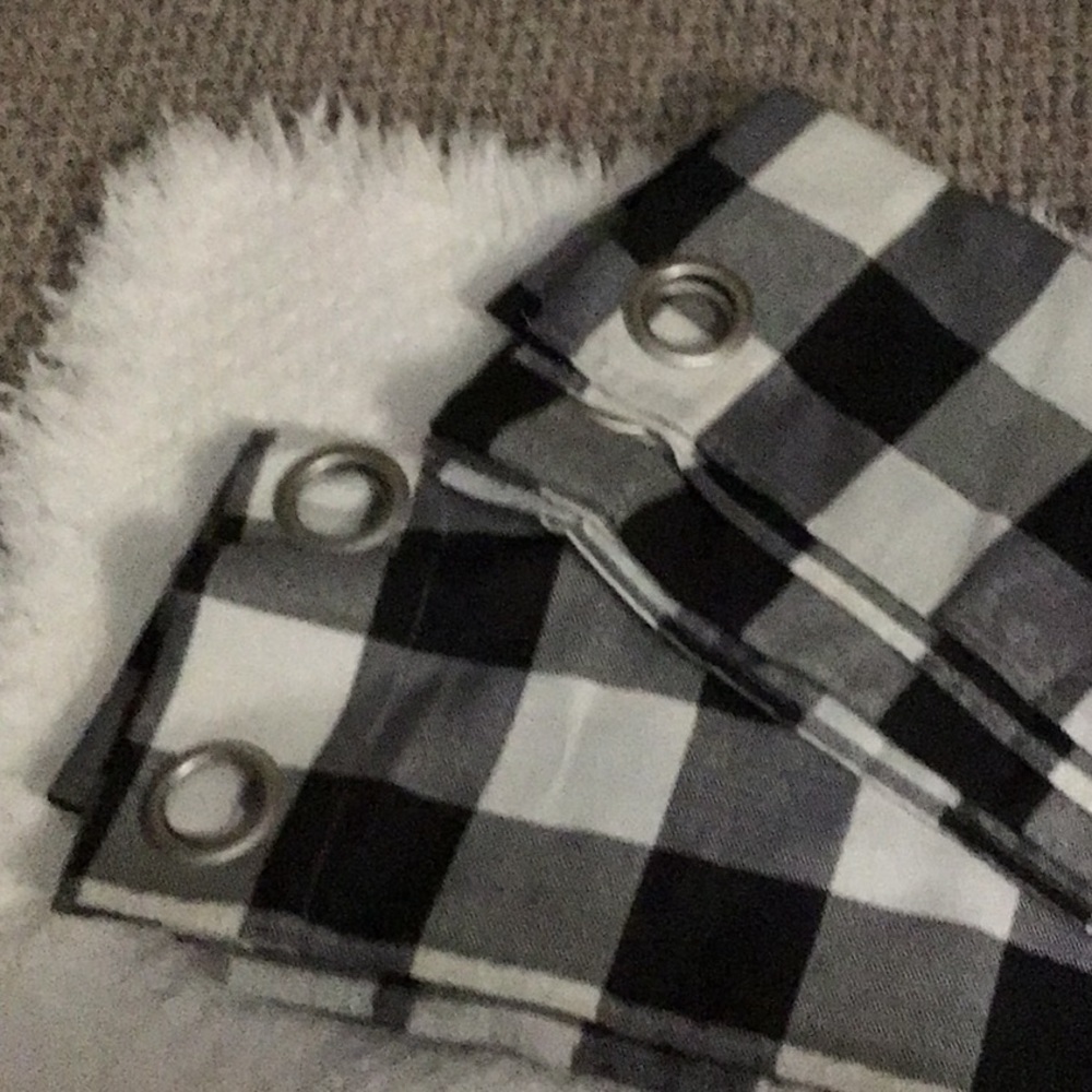 SOLD Two 84” Black & White curtain panels. Buffalo plaid check. Like new. SOLD
